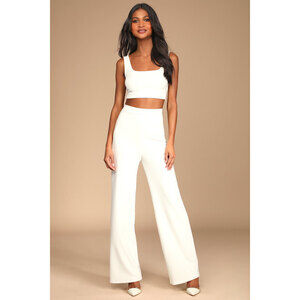Lulus Only Tonight Ivory Two-piece Wide-leg Jumpsuit White - Size S